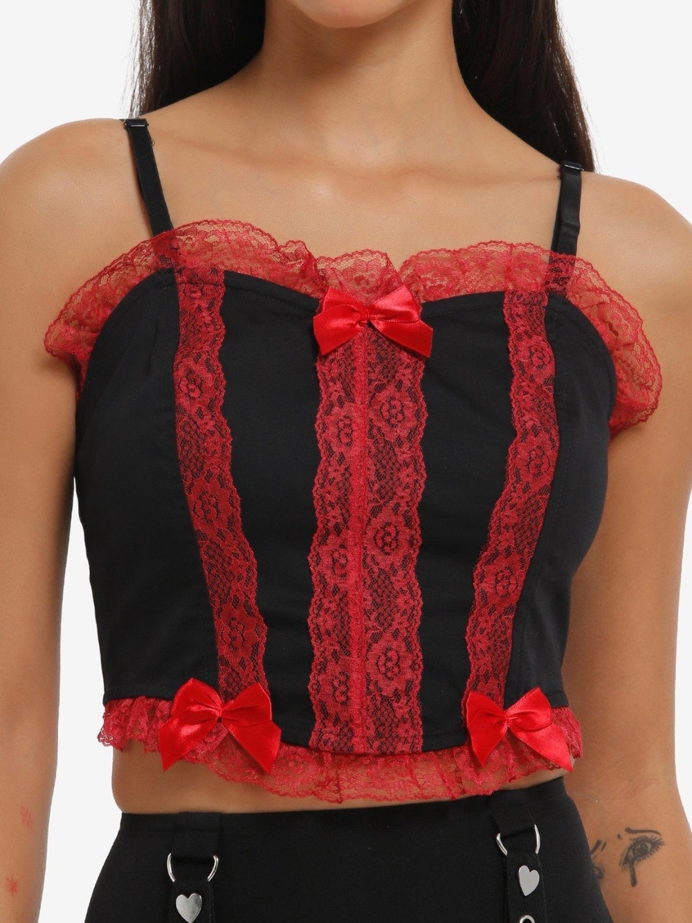 Social collision black & red lace girls crop corset top